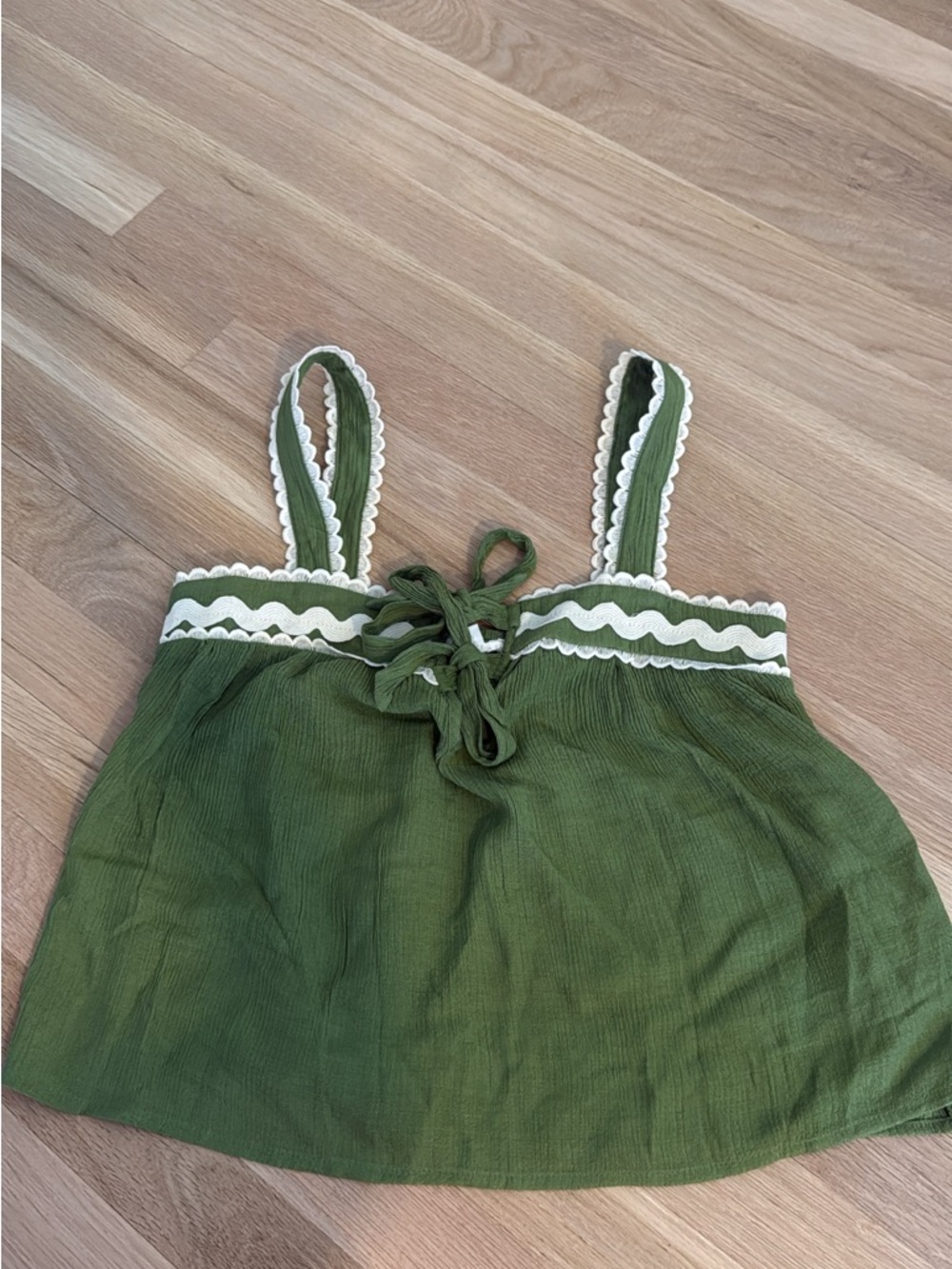 Vici Olive Green Cotton Tank Top with White Trim